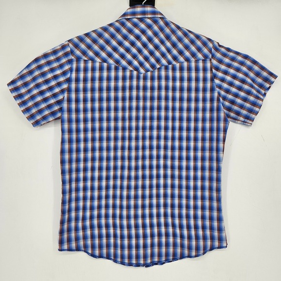 Wrangler Shirt Mens Medium Pearl Snap Western Short‎ Sleeve Rodeo Plaid Blue - Picture 5 of 11